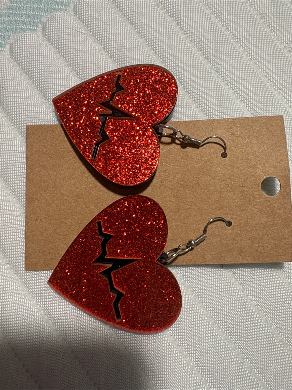 Red glitter heartbeat/EKG/Nurse earrings